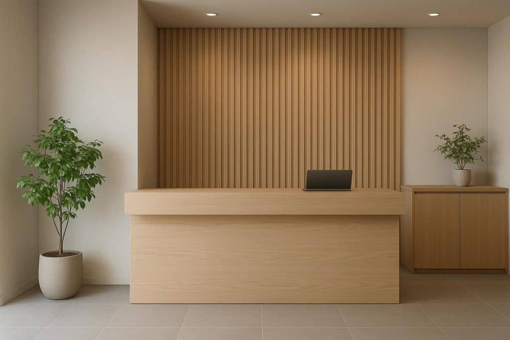 Minimalist business office interior conveying calm, professional atmosphere and thoughtful design