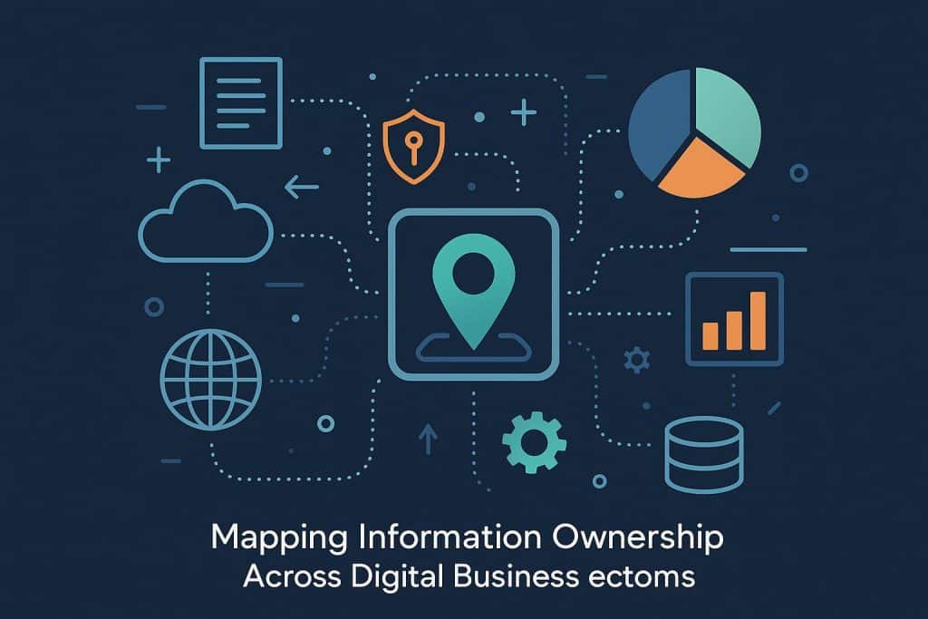 Mapping Information Ownership Across Digital Business Ecosystems Digital network map illustrating data ownership and connections in business ecosystems