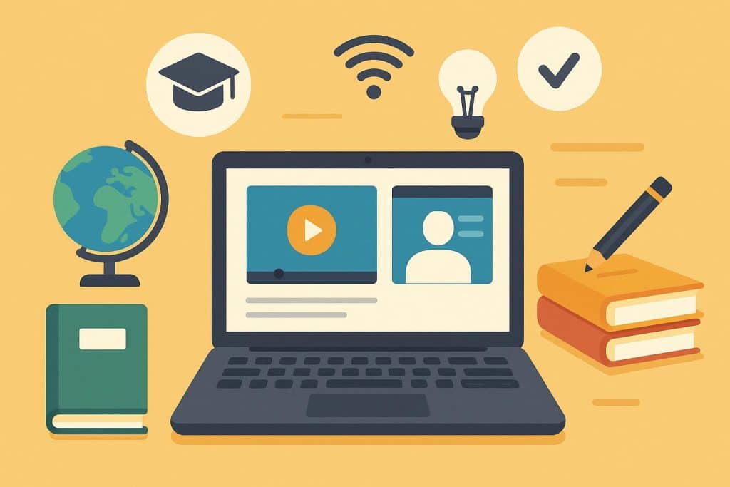 Online teaching jobs in Ahmedabad—laptop, books, and digital classroom setup for educators