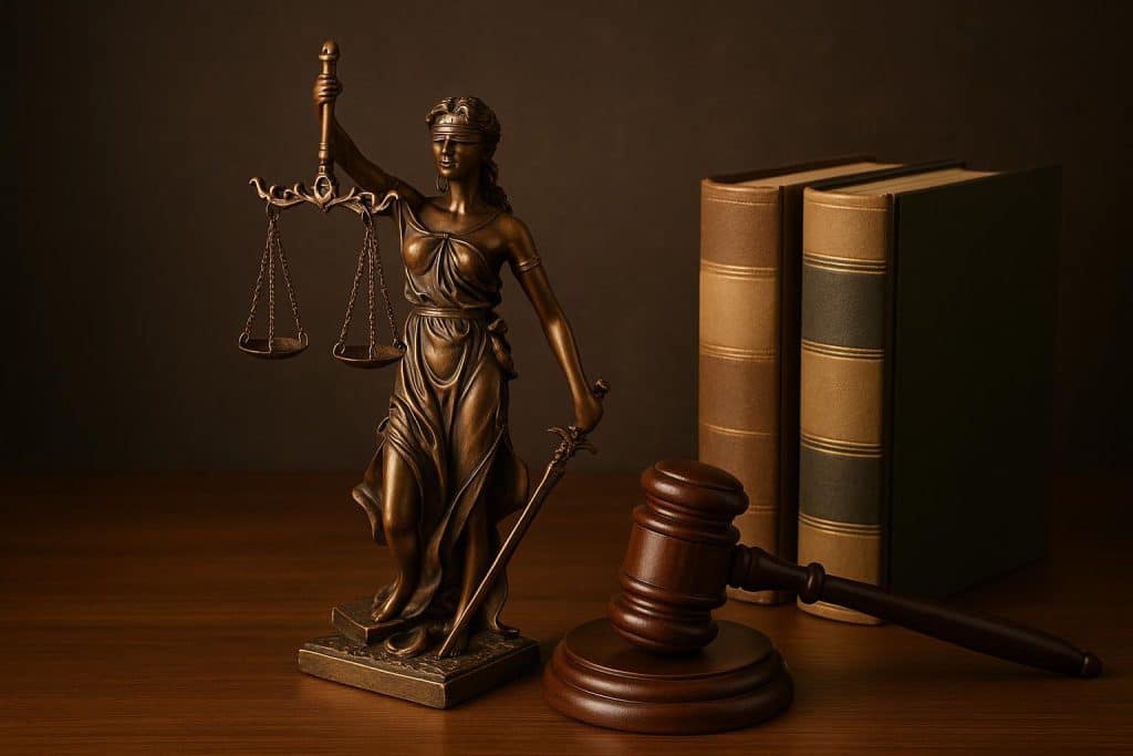 Scales of justice and legal documents symbolizing personal injury law and client rights protection
