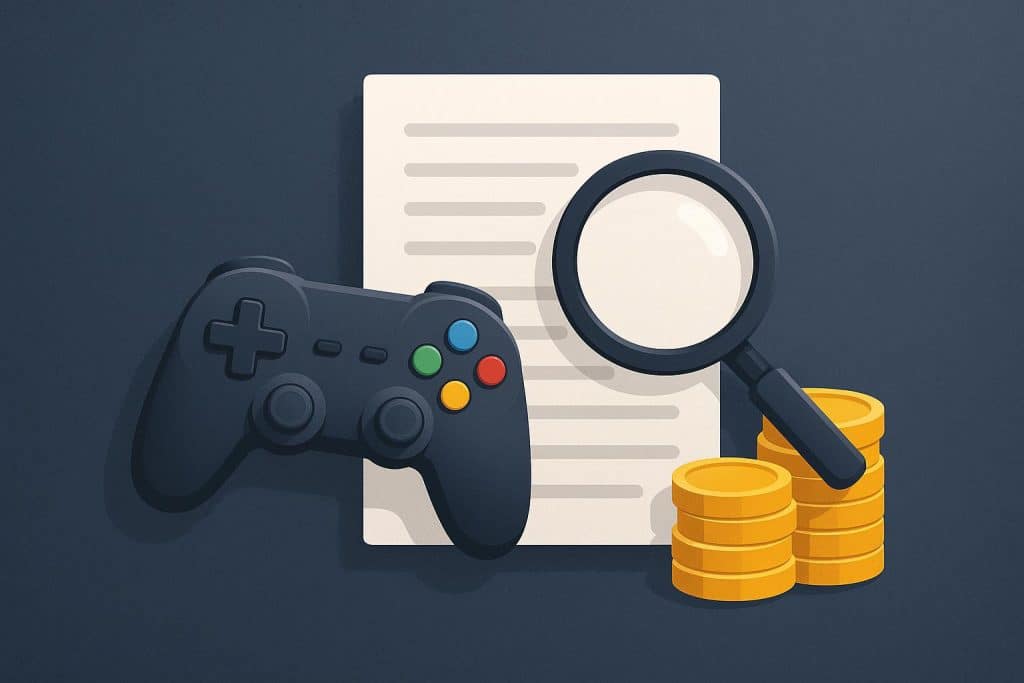 Gaming welcome bonus terms and conditions explained with icons, contracts, and digital casino elements