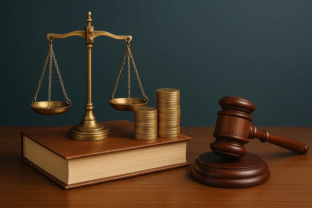Legal strategy protecting assets and wealth with documents, gavel, and scales of justice