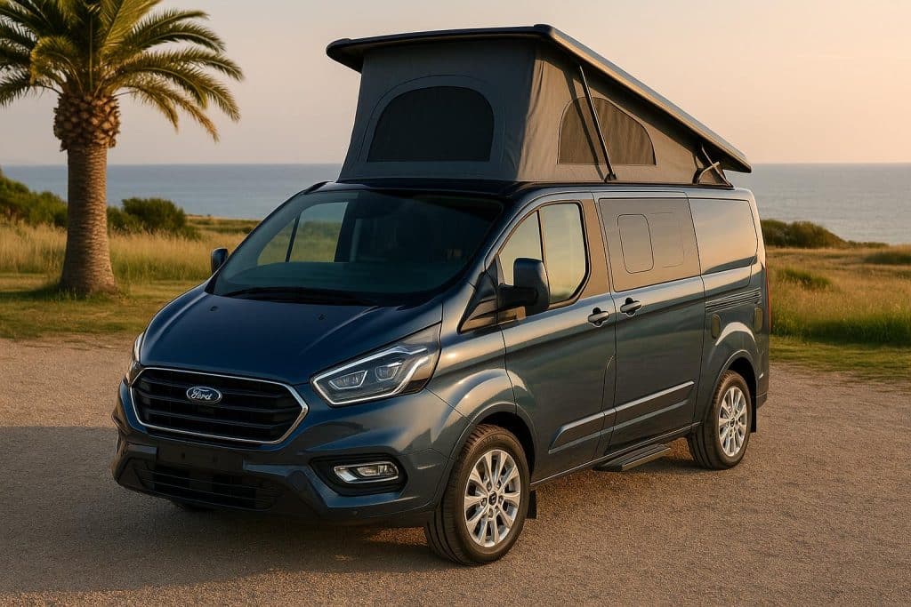 Ford custom campervan showcasing luxurious interior design and practical camping features