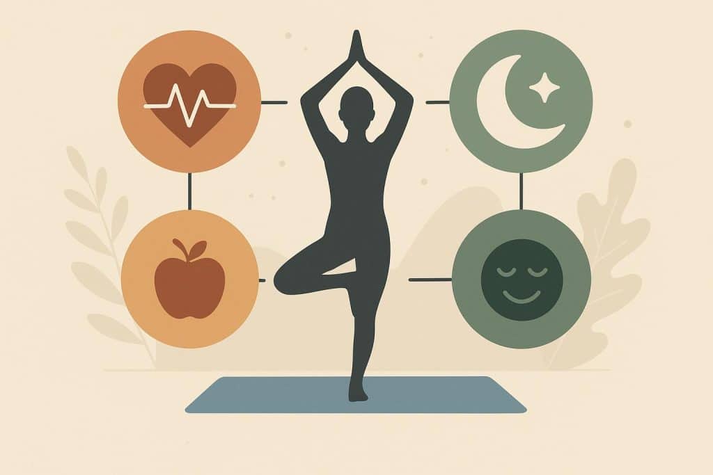 Yoga mat and props arranged in a serene studio, symbolizing health and improved well-being