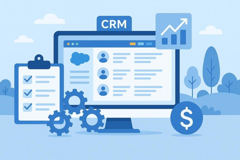 Salesforce Agentforce Consulting logo with CRM dashboard illustrating simplified business solutions