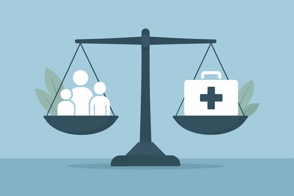 Home caregiver supporting elderly person, illustrating balance between family care and professional help