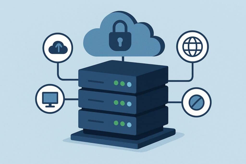 Virtual private server illustration showcasing secure hosting and reliable online performance