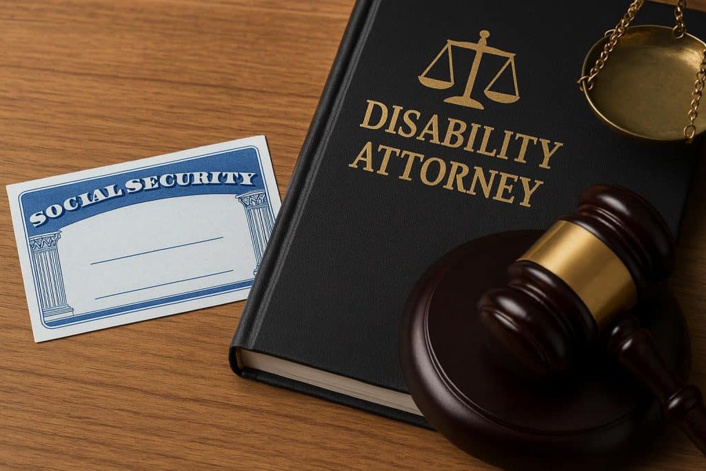 Social Security Disability attorney reviewing legal documents for disability benefits case