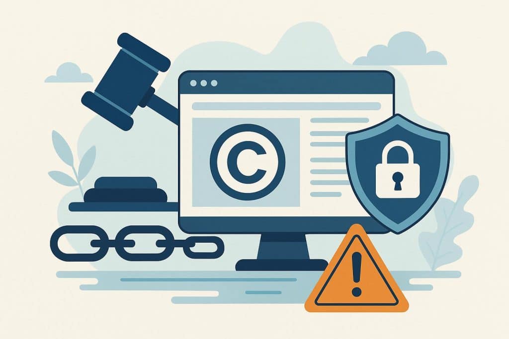 Digital website shield symbolizing copyright protection and online intellectual property security