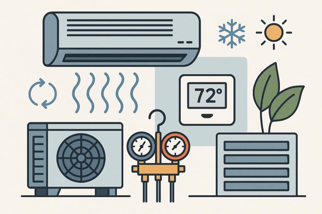 HVAC technician inspecting air conditioning unit for stable indoor temperature and environment control