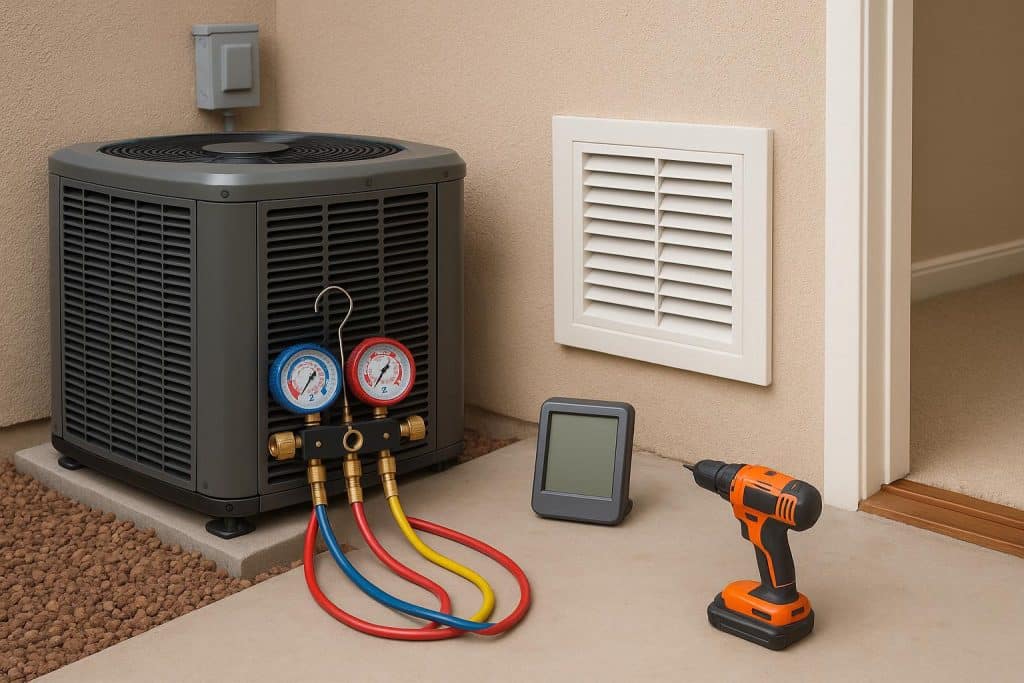 Modern HVAC system with digital thermostat highlighting indoor comfort and airflow considerations