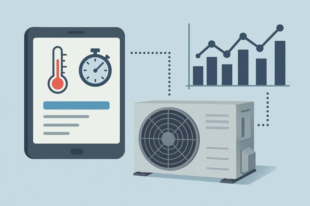 HVAC contractor analyzing system performance data to assess runtime beyond temperature readings