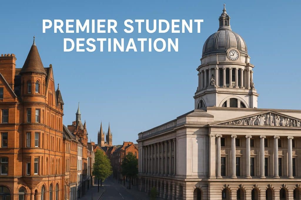 Central Nottingham landmarks highlighting vibrant student life and popular university locations
