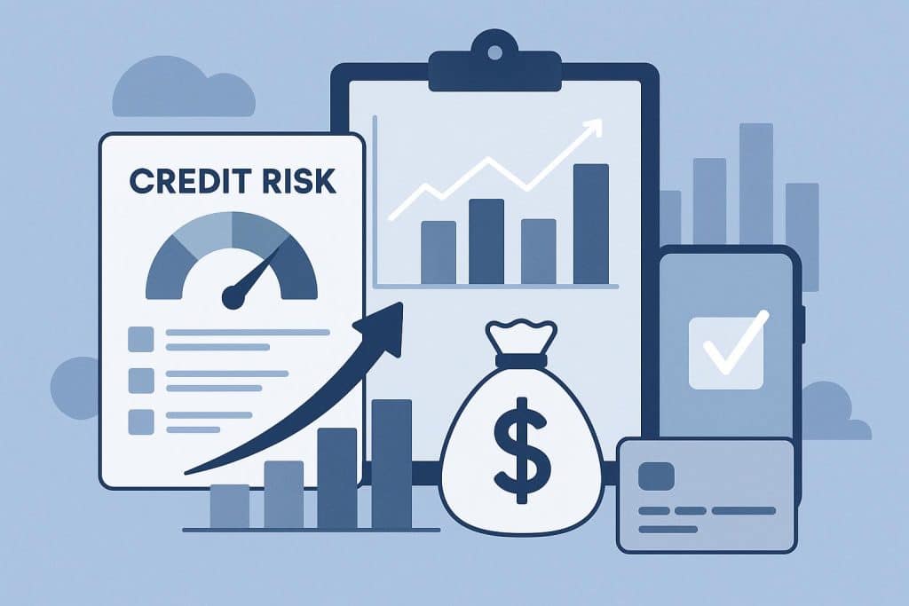 Data analytics dashboard displaying credit risk assessment for thin-file borrowers