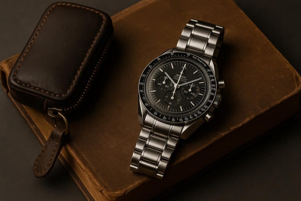 Luxury watch displayed alongside authentication documents and branded packaging, highlighting provenance