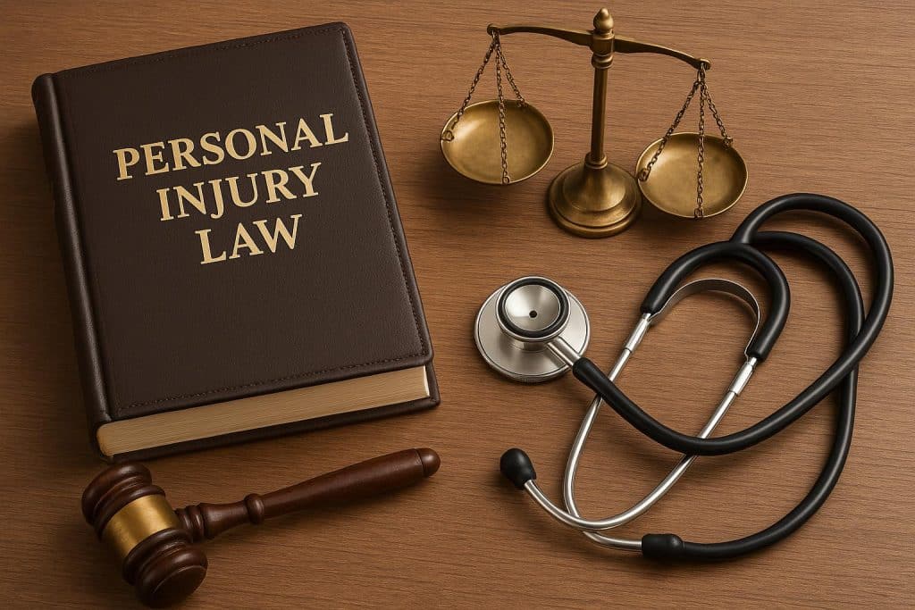 Personal injury lawyer reviewing medical malpractice documents in a Long Island law office
