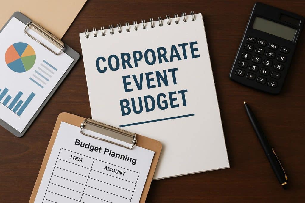 When Businesses Should Use Corporate Event Budget Planning Services Corporate event budget planning concept with charts, financial documents, and office workspace