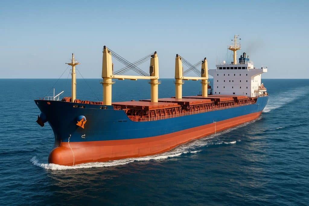 Cargo ship at sea transporting containers, illustrating ship chartering for cargo logistics
