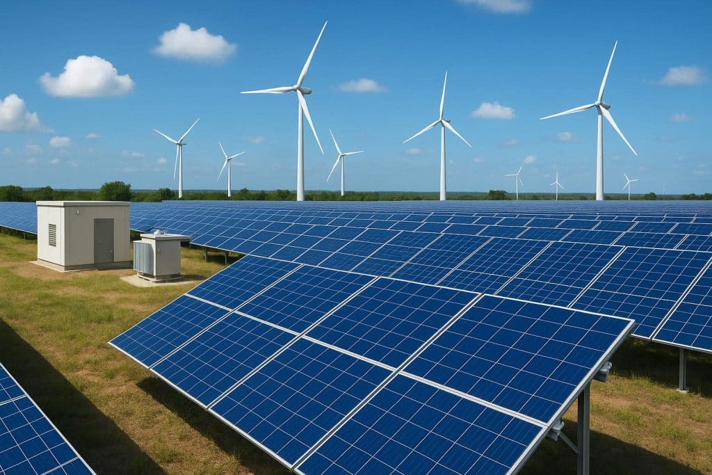 What Are the Leading Energy Consulting Firms for Utility-Scale Solar Projects? Solar panels installed on a utility-scale solar farm with consulting professionals reviewing site plans