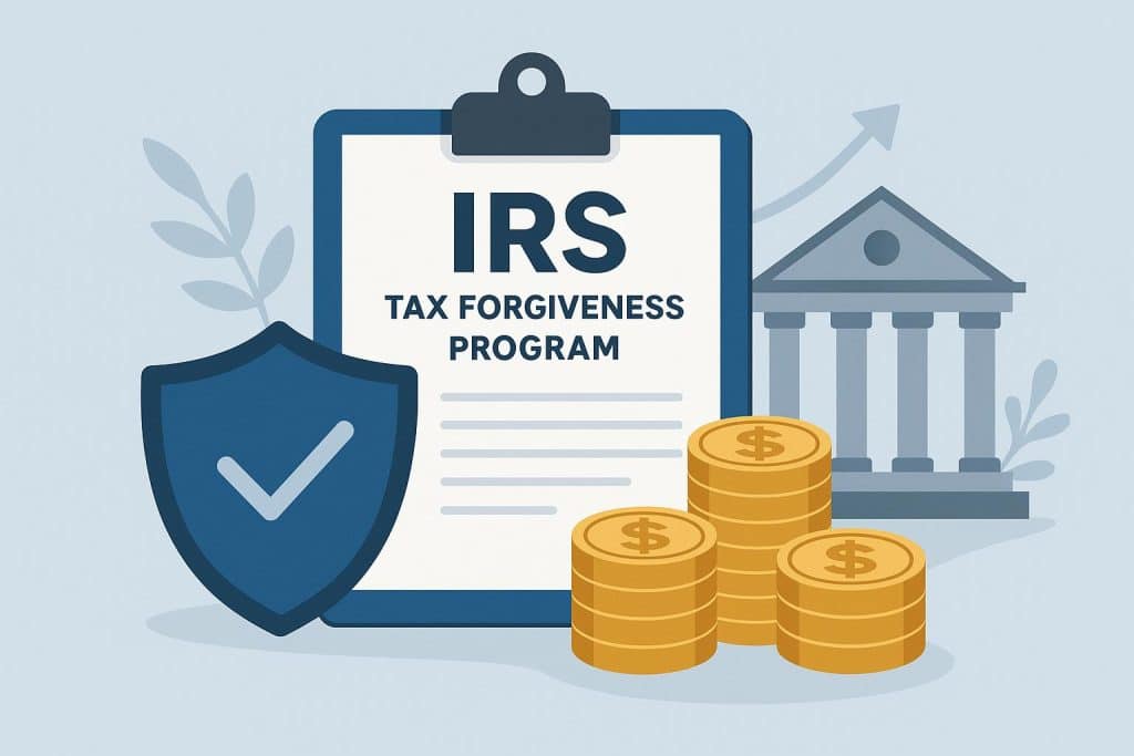 FinishLine Tax Solutions: An Overview of the IRS One Time Forgiveness Program IRS One Time Forgiveness Program concept with tax documents and FinishLine Tax Solutions branding