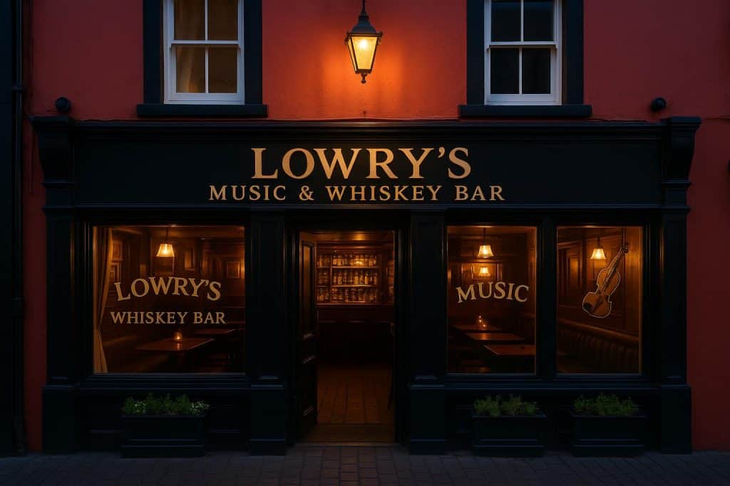 Lowry’s Music & Whiskey Bar exterior in Clifden, owned by businessman Damien Joyce
