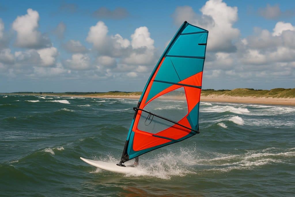 Wind Surfing in Denmark – A Refreshing Adventure for Every Level Windsurfers riding waves along the Danish coastline under clear skies
