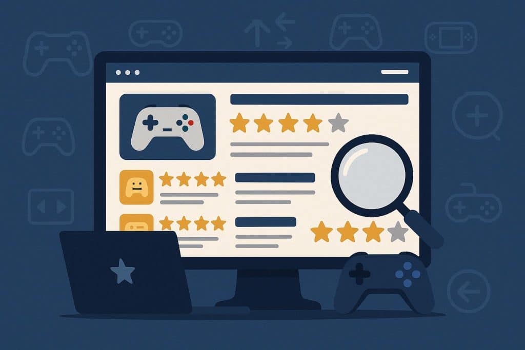 Gaming review website interface with Singapore landmarks, highlighting online gaming reliability