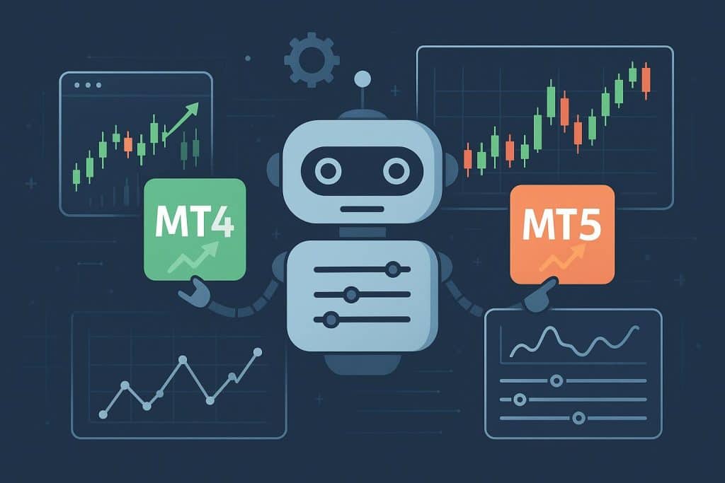 Trading bot customization interface on MT4 and MT5 platforms with strategy development tools