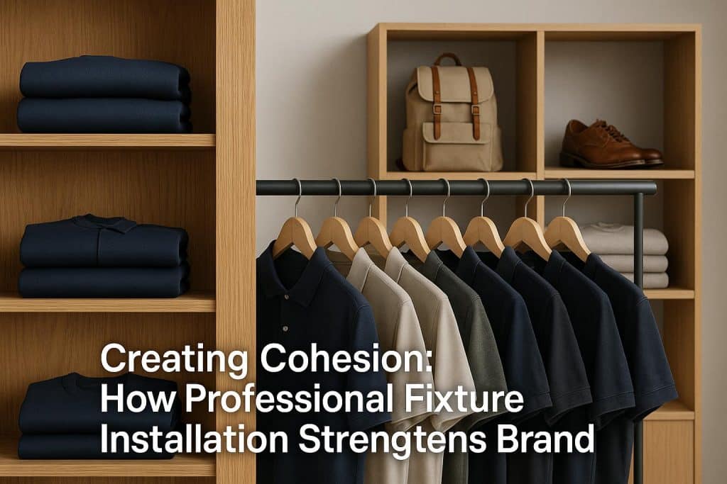 Branded retail store interior showcasing cohesive professional fixture installation and design