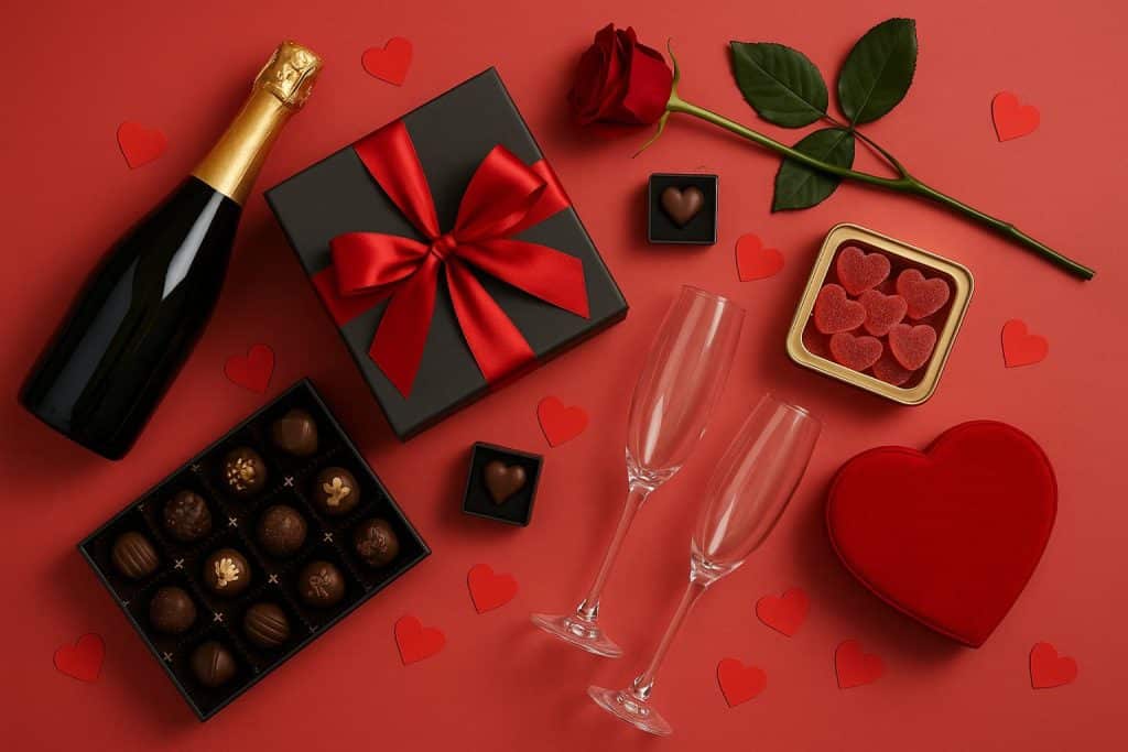 Luxury Valentine’s Day hamper gift with roses and chocolates from Hamper Lounge in London