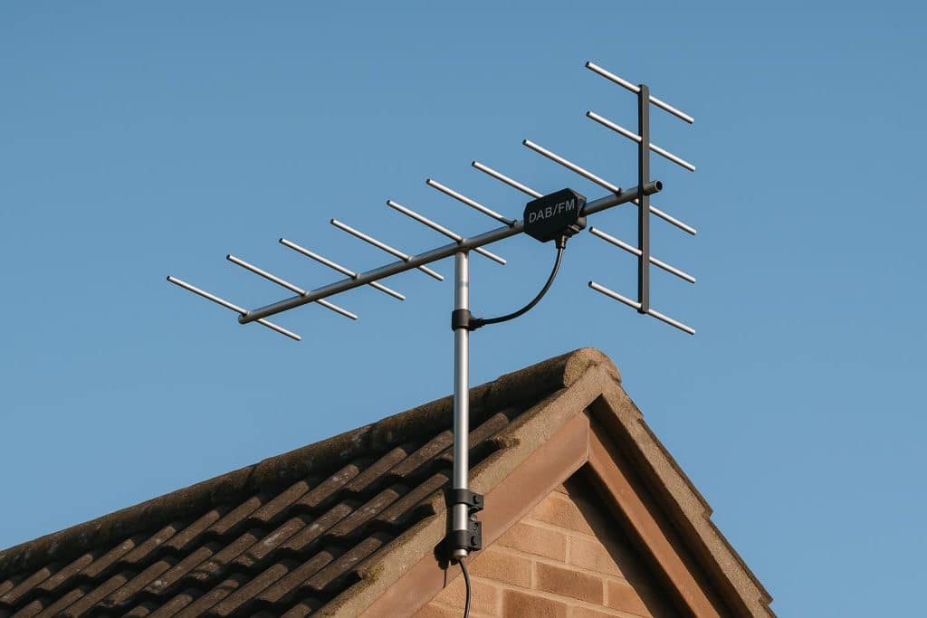DAB and FM aerial setup ensuring clear, uninterrupted radio signal reception at home