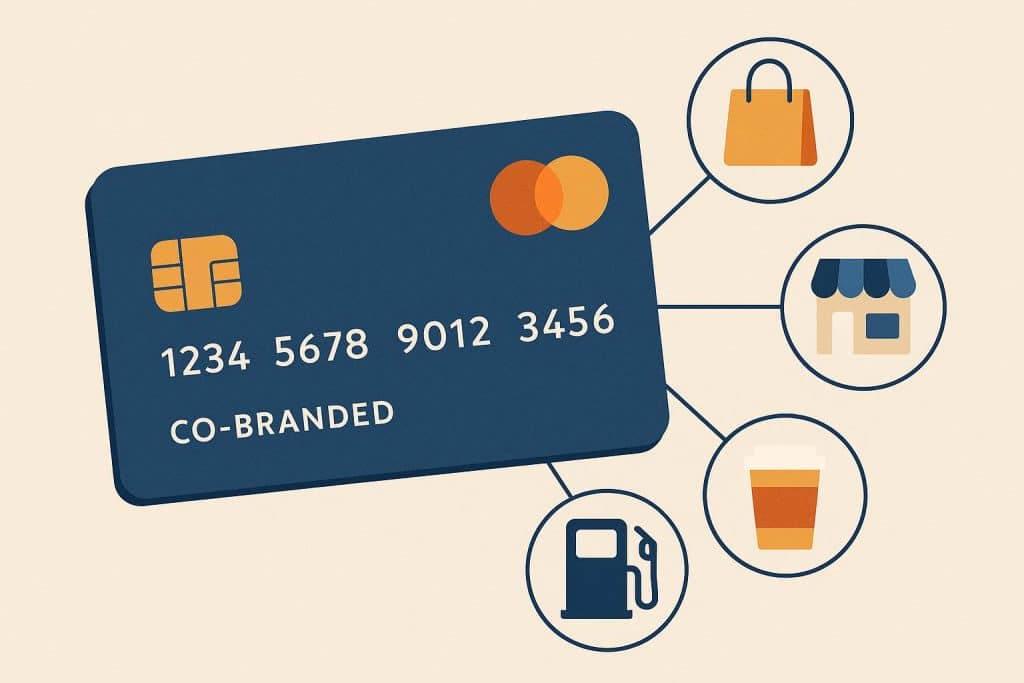 Understanding Co-Branded Credit Cards and Their Everyday Use Cases Co-branded credit cards on a wallet with shopping bags, symbolizing everyday purchases