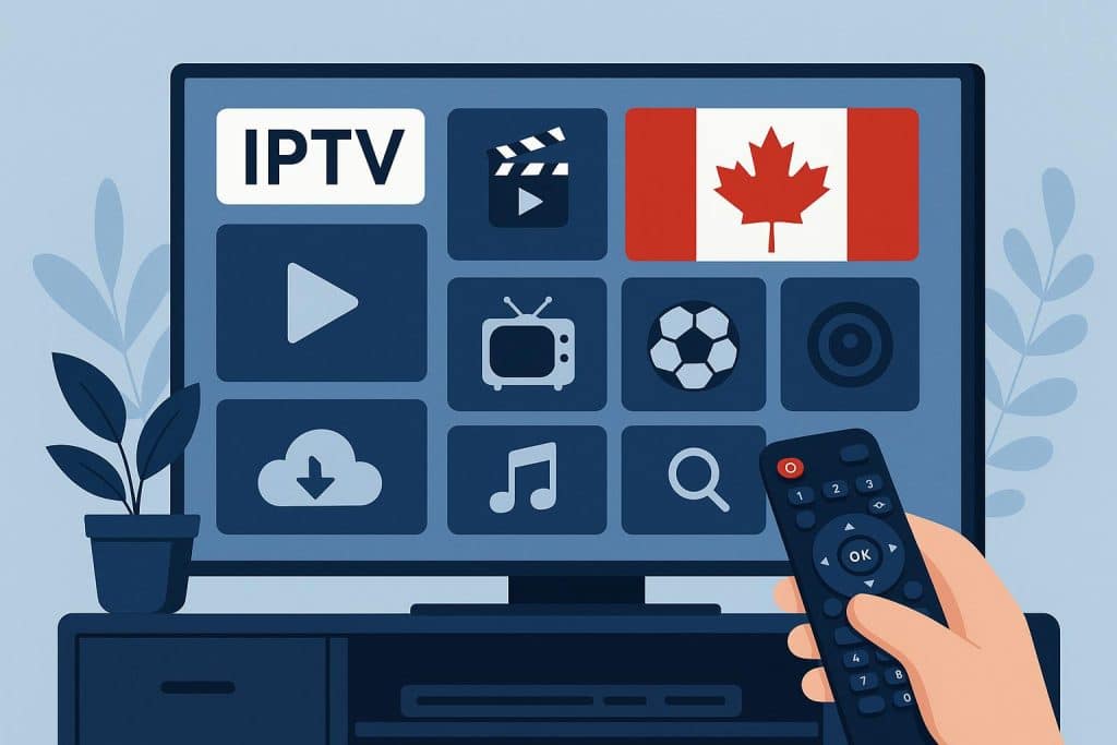 IPTV in Canada: A Buyer’s Guide to Choosing a Reliable Service Smart TV displaying IPTV channel options for Canadian viewers, remote control in hand
