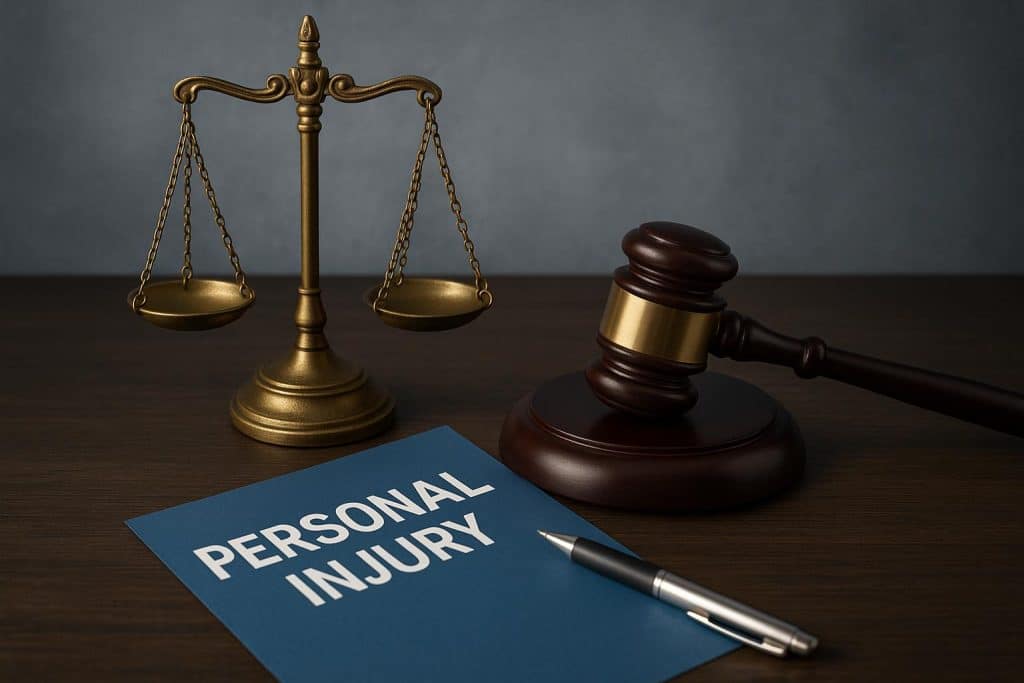 Gavel and legal scales representing personal injury law decision process in court