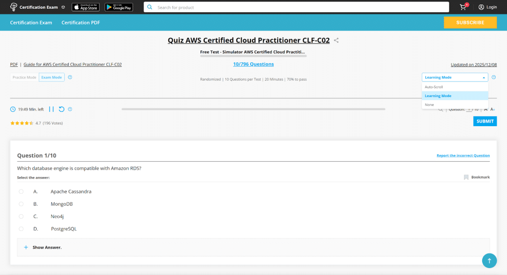 AWS Cloud Practitioner practice exam highlighting key certification exam features and cloud fundamentals for beginners.