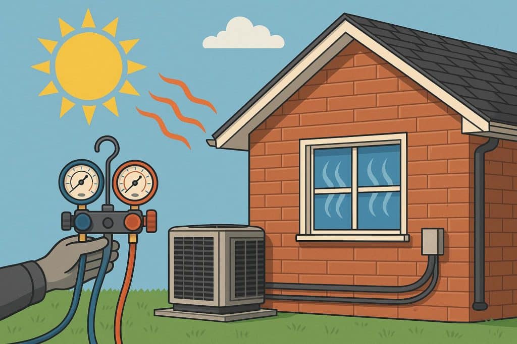 Air conditioning technician adjusting HVAC unit to improve indoor comfort in sunlit room