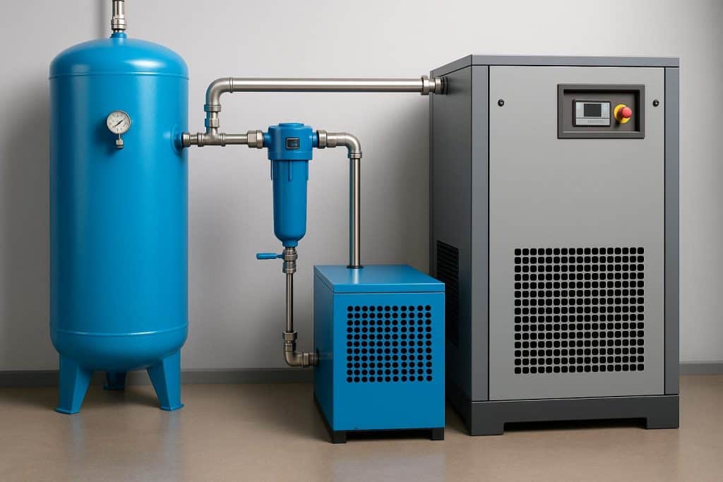 Industrial compressed air system gauges and pipes illustrating benefits of a comprehensive audit