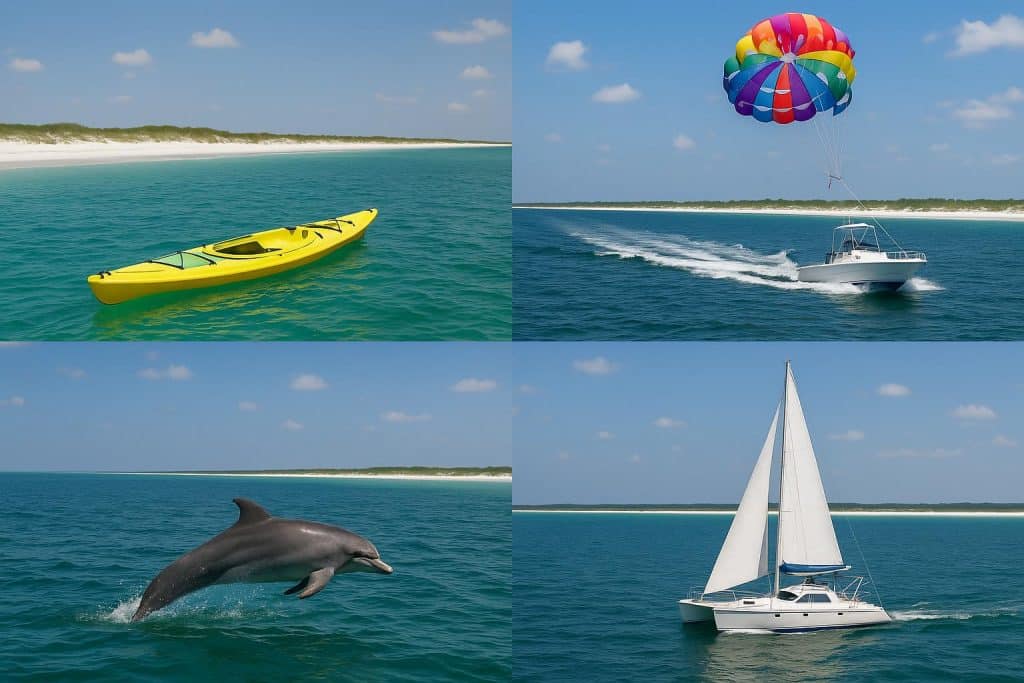 Colorful kayaks and boats on clear water highlighting marine adventures in the Florida Panhandle