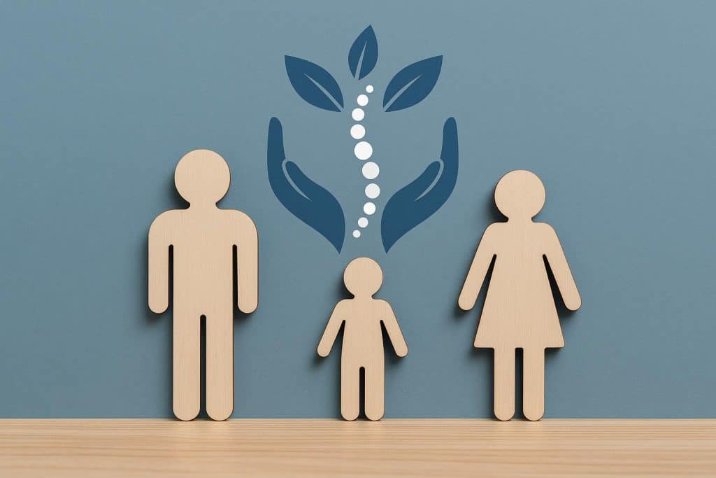 Family receiving chiropractic care for multi-generational health and wellness benefits