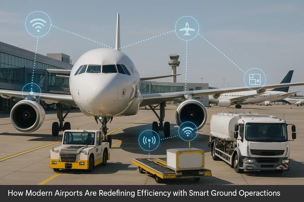Automated vehicles and advanced technology streamlining ground operations at a modern airport