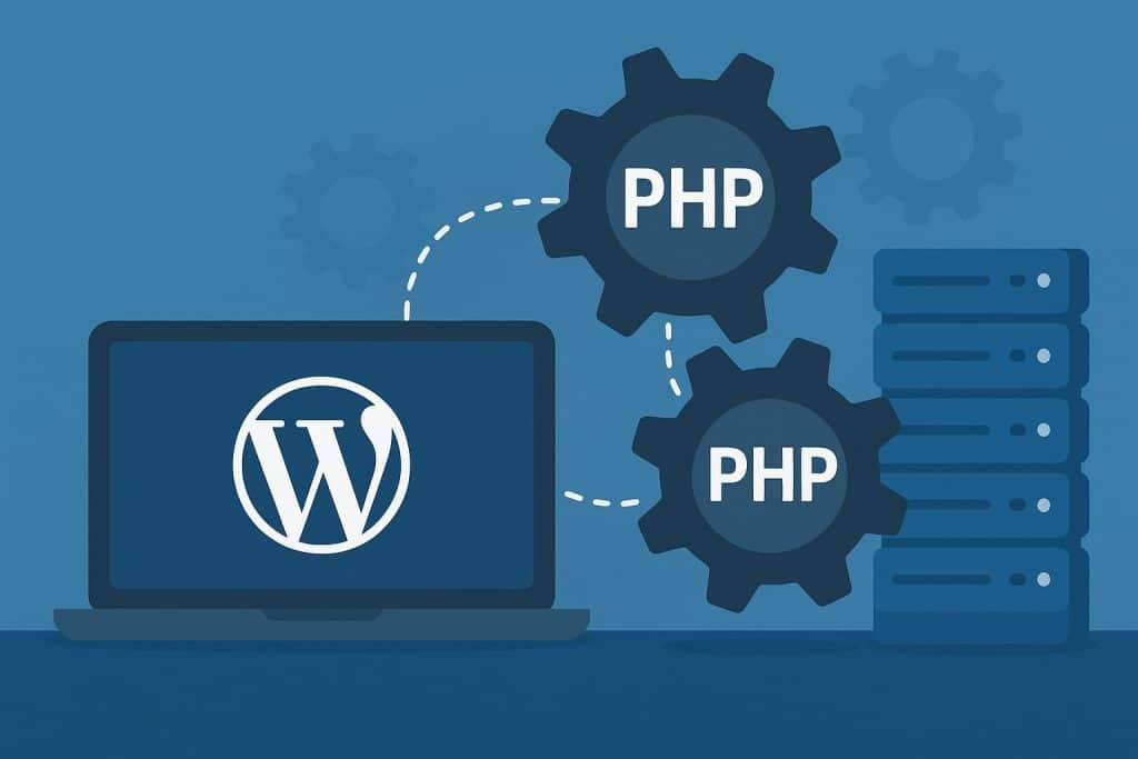 Modern WordPress website architecture diagram emphasizing PHP code for scalability and performance