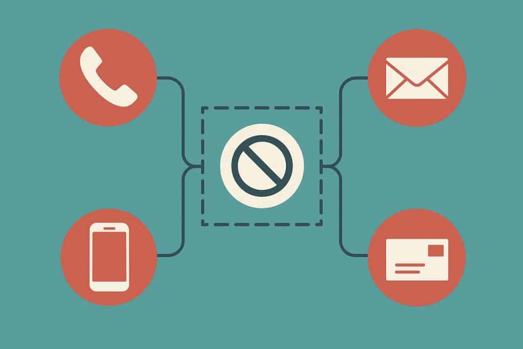 Icons representing call, text, email, and mail with arrows illustrating coordinated opt-out processes