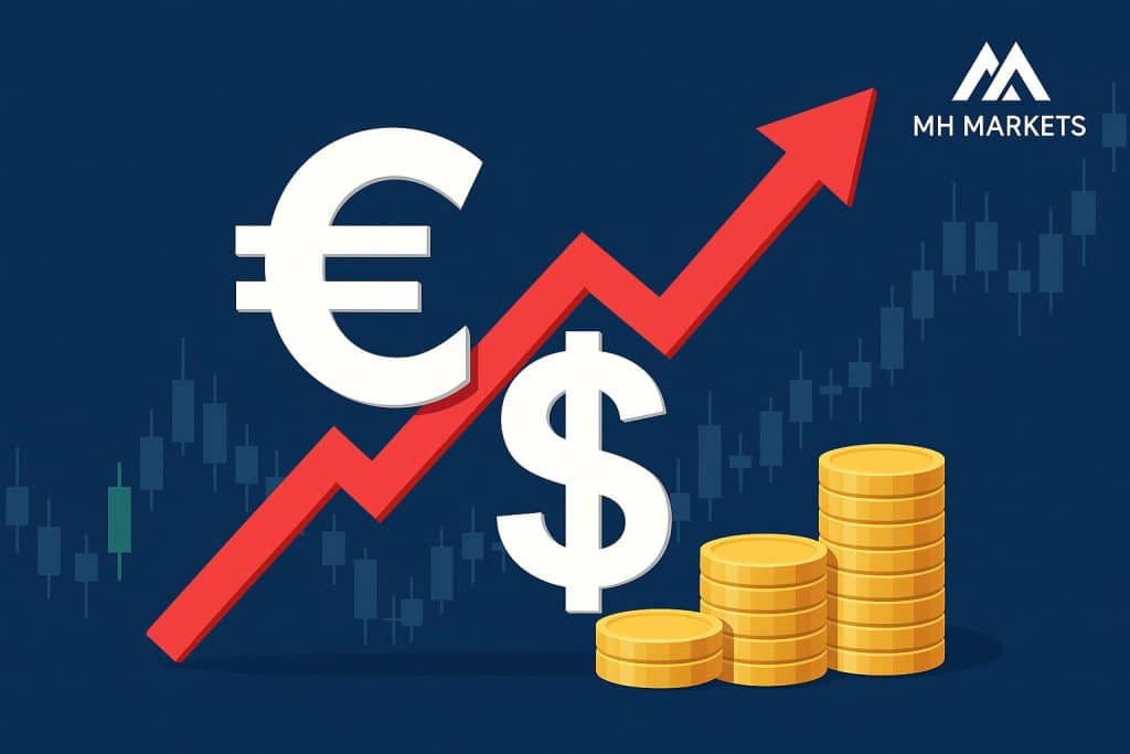 Forex trading platform showing MH Markets interface and high leverage trading tools on screen
