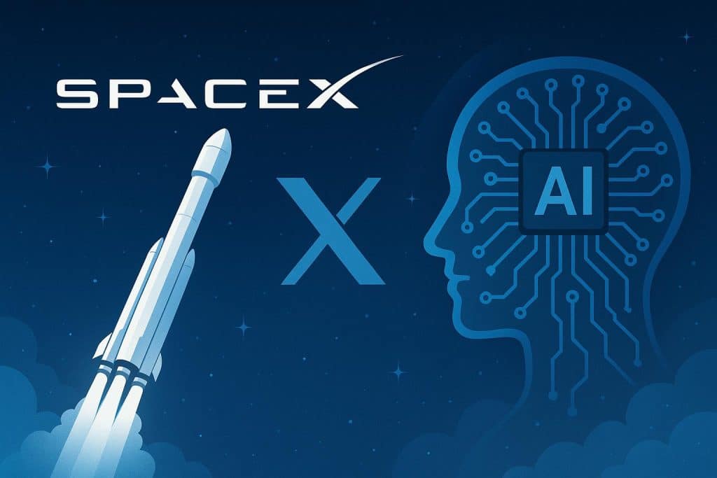 SpaceX rocket and xAI logo symbolize Elon Musk's push to unite space tech and AI innovation