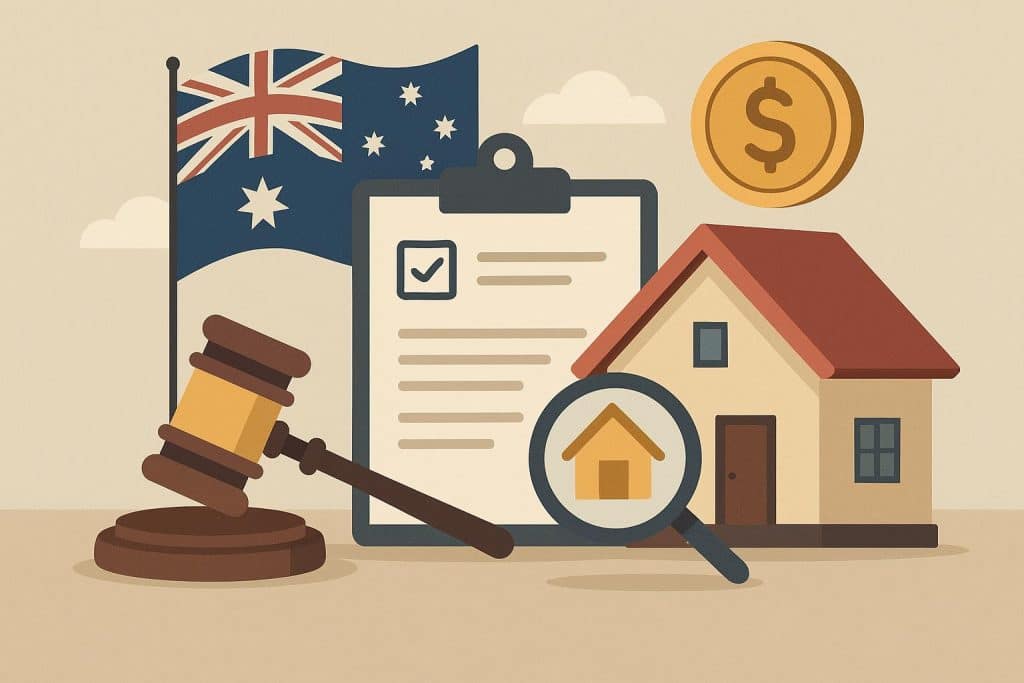 Australian property valuation process with house, clipboard, and calculator in real estate context