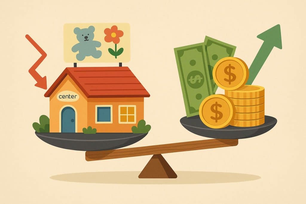 Modern childcare center building representing real estate investment opportunities and potential risks