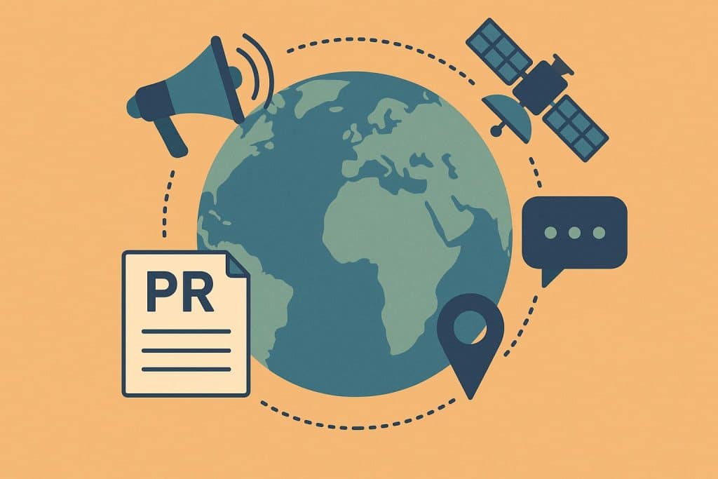 Global PR strategy illustration showing interconnected markets for international brand management