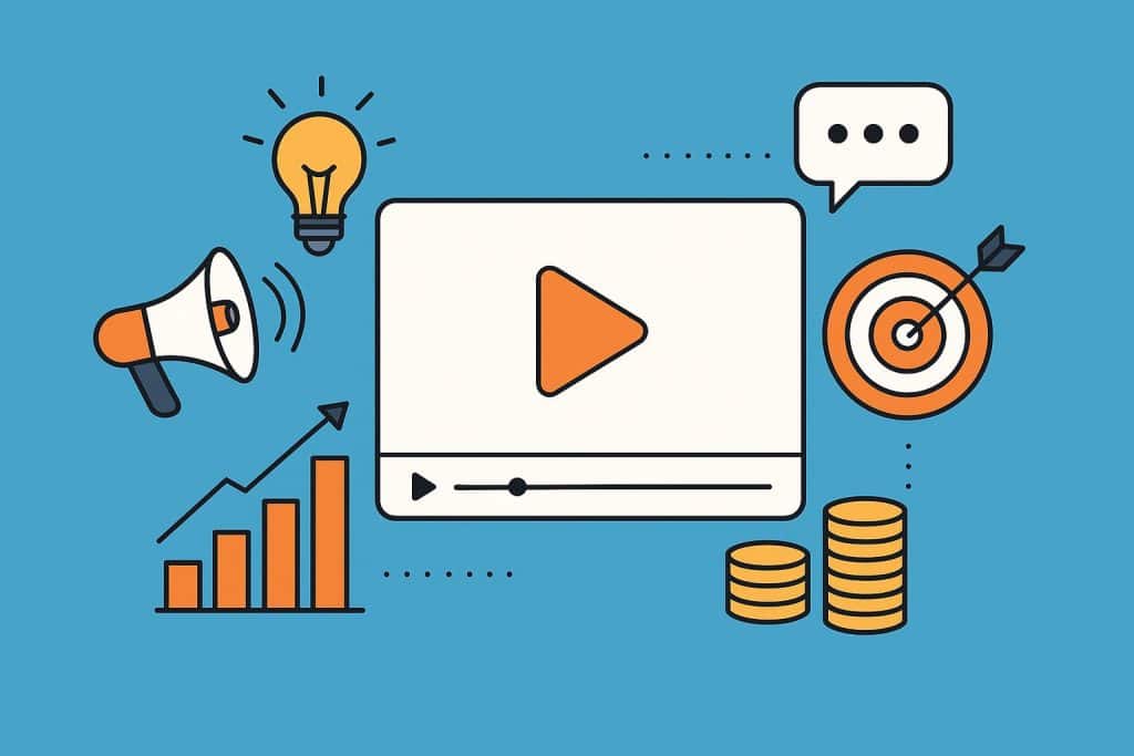 Animated explainer video elements illustrating marketing growth and increased brand engagement
