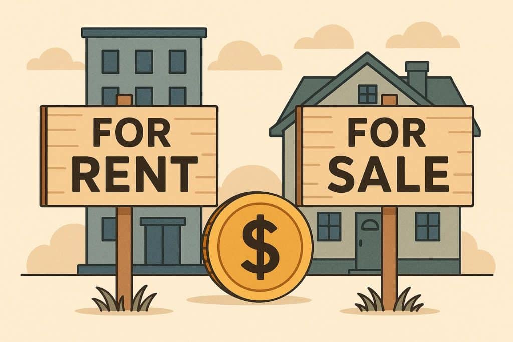 House keys on a financial report and calculator, symbolizing renting vs buying a home decision