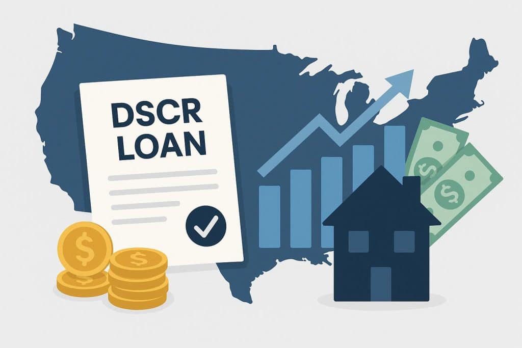 DSCR loan providers logos and USA map illustrating top commercial real estate financing options